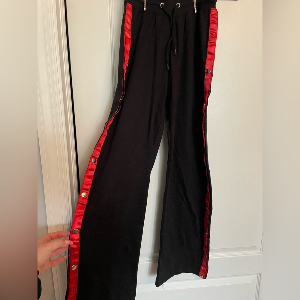 black and red tear away pants